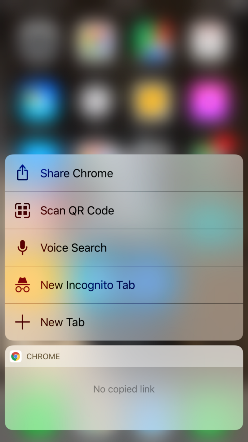 Context menu on homescreen in iOS