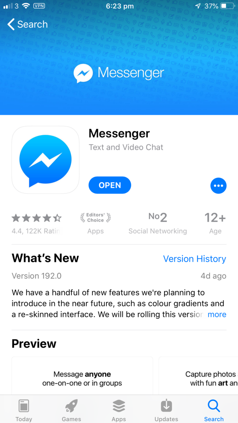 The Messenger page in the App Store