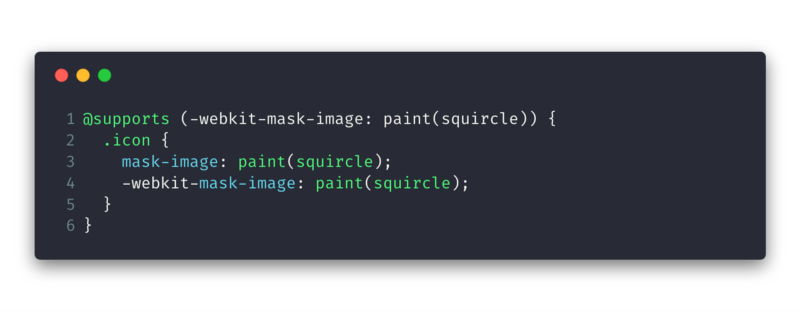 a code snippet showing feature detection using @supports in CSS
