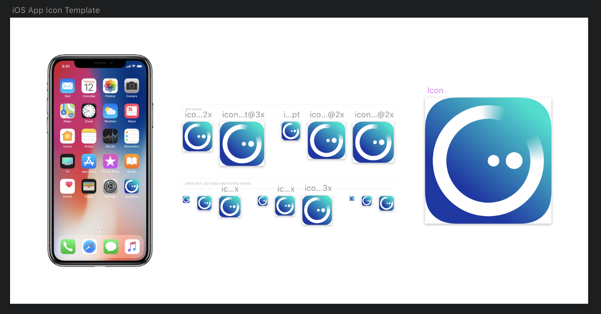 icons mockups for the app in sketch showing all possible sizes