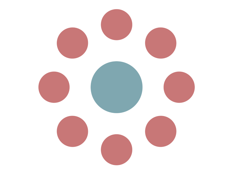 large blue circle surrounded by evenly spaced small red circles