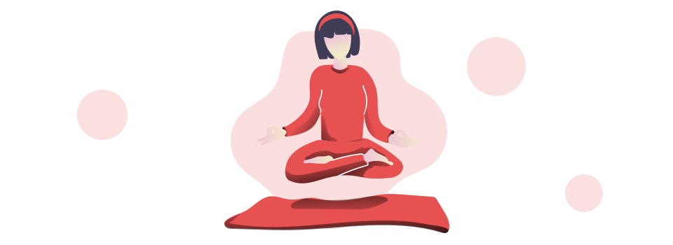 illustration of woman in lotus pose hovering above yoga mat