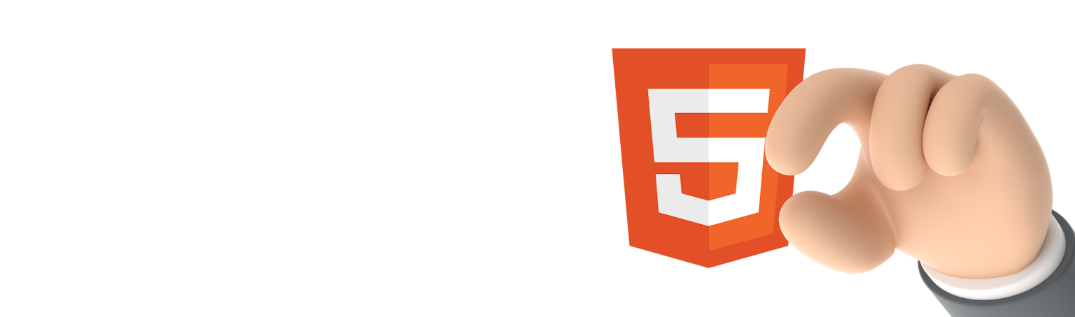 Orange HTML5 logo beside hand gesturing small