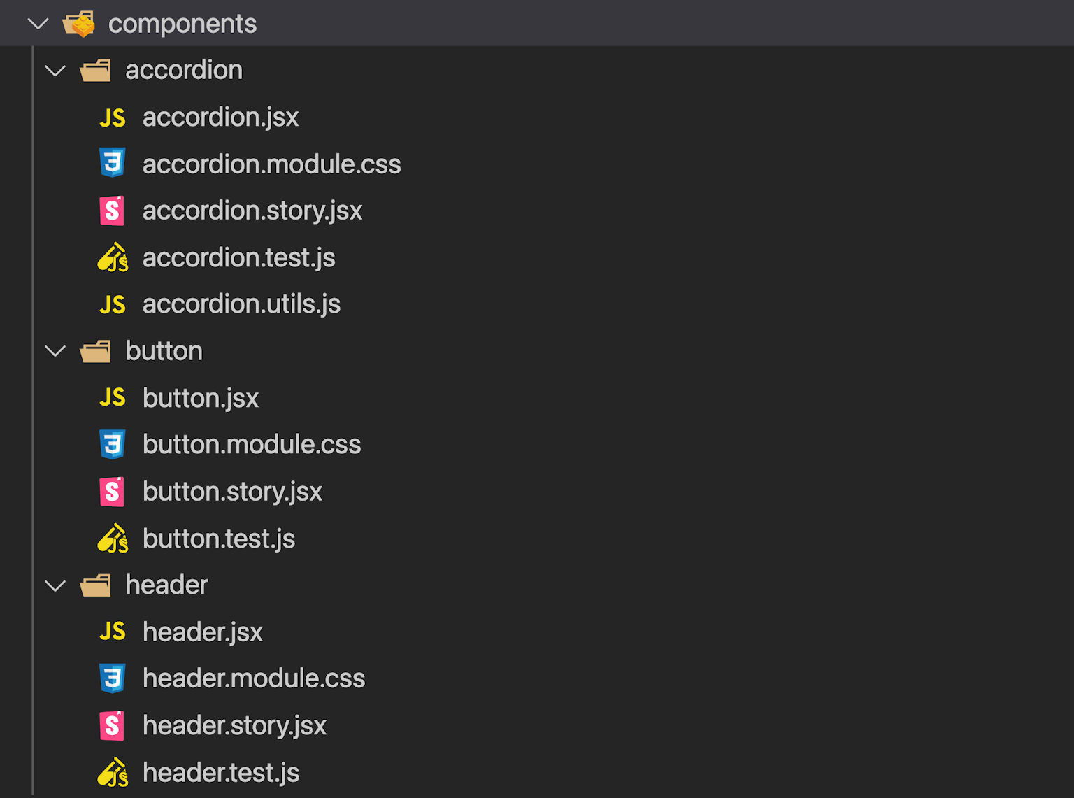 Screenshot of VSCode filesystem showing organisation by locality